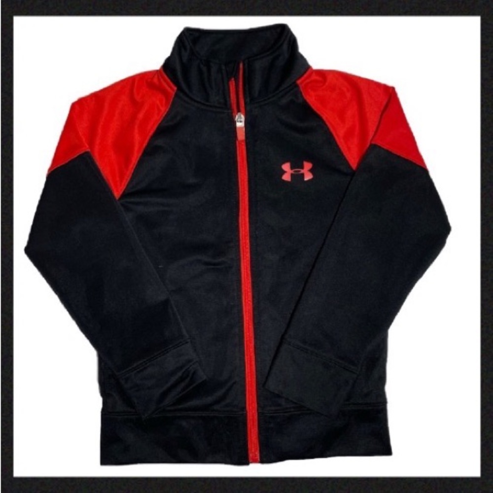 Under Armour Lightweight Jacket Athletic Zip Up Sweatshirt Black Red Boys Size 5